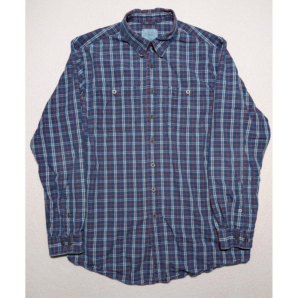 LL Bean Shirt Mens‎ L Tall Plaid Blue Red Button Up Cotton Casual